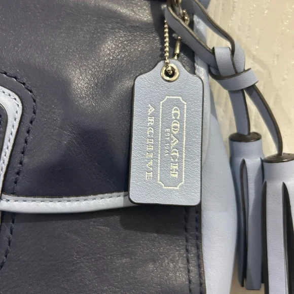 Coach Willis Legacy Archive Navy and Light Blue Leather Crossbody Shoulder Bag - Picture 2 of 8